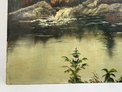 Antique Hudson River School Oil Painting Landscape 19Th Century Unsigned 12×18