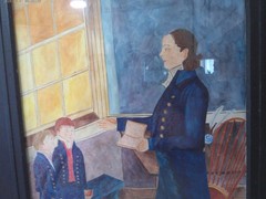 VINTAGE SCHOOLMASTER AND BOYS WATERCOLOR PAINTING FRAMED 17.5″ Primitive colonia