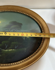Canvas Landscape Water Night Scene Mount Under Concave Glass Antique Frame READ