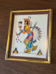 E. Bear Bow Bearbow Signed Mixed Media Painting Titled Indian War Dancer