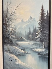 Beverly Jamison Carrick Original Oil Painting Winter Landscape 17×29 Framed Art