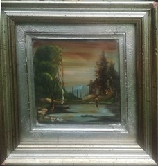 Framed Landscape Oil Painting – Romantic Naturalist Style (26 × 26 cm)