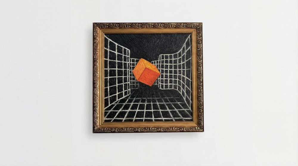 Orange Block – Original, Framed, One-of-a-Kind, Oil Painting (Oil on Canvas)