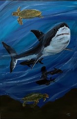 „Predator“ Great white shark original acrylic painting mural on canvas art Jaws