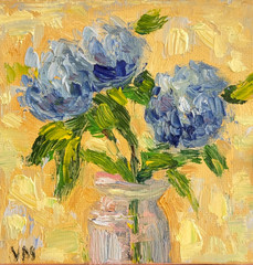 Hydrangea Painting Floral Original Art Impasto Oil Canvas Flower Still Life