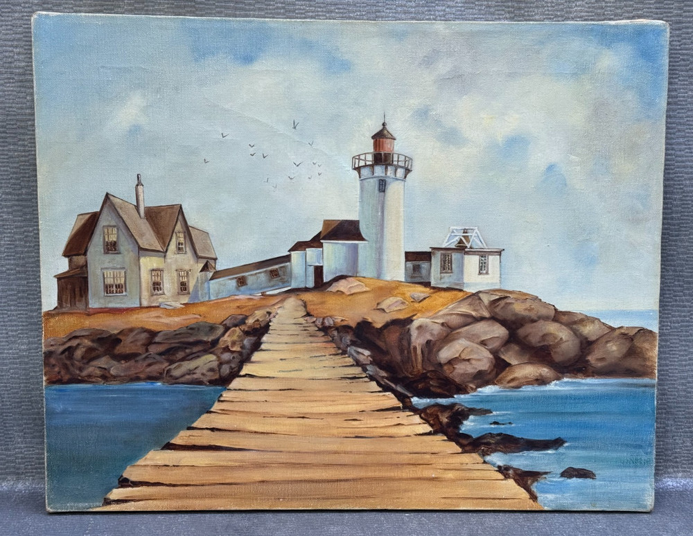 EASTERN POINT LIGHTHOUSE ORIGINAL OIL PAINTING GLOUCESTER MASSACHUSETTS MA 01930