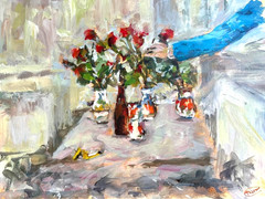 Handmade Acrylic Painting. Floral Still Life 12x9in, Bouquet Wall Art, Signed