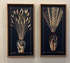 FRANCO CANVAS PAINTING Mid-Century Modern MCM Framed Art Flowers Vase Set Of 2