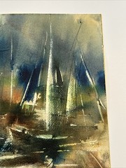 MUSEUM EXHIBITED PAINTING SAILING BOATS NAUTICAL CUBIST ABTRACT NEW YORK SILBER
