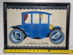 Rare Antique picture 1910 Flanders Electric; USA, Paint On Felt, Framed 13″ x17″