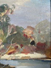 FRED D PENNY ST MARYS SEMINARY BRIDGE ILLINOIS LANDSCAPE VINTAGE OIL PAINTING