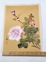 Vintage Asian Bird Painting Chinese Watercolor Art on Silk Signed 9″x12″
