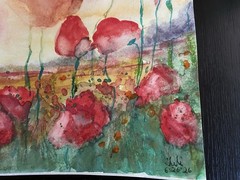 Original Watercolor Painting Poppy Field Signed By Artist, 8×10 Red Poppies OOAK