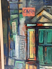 MID CENTURY CUBIST PAINTING REMO FARRUGGIO ABSTRACT CAFE URBAN ANTIQUE FAMOUS