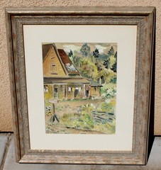 SOCIAL REALISM SHARECROPPER’S HOUSE TOBACCO ROAD 1945 watercolor Berthold Herko