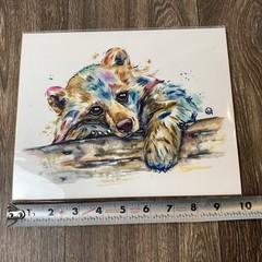 Bear Cub Watercolor Art Print by Lisa Whitehouse Signed 8 x 10 in
