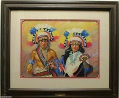 Zuni Rainbow Dancers Carol Theroux Original Pastel Painting 27×33 Frame Mat COA