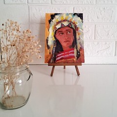 Indian Leader Painting Western Original Oil Art Abstract Modern Small Artwork