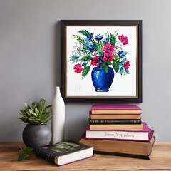 Floral Bouquet Painting Original Oil Artwork Hand Made 8×8 inc. Pink Flowers