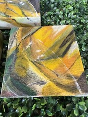 3 Vintage Hand Painted Abstract Canvas Art MCM Style Wall Decor Orange Brown