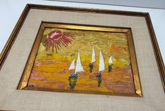 OIL PAINTING OCEAN SAILING SAILBOATS BOATS SUNSET Signed Lee 15.75 X 14.7