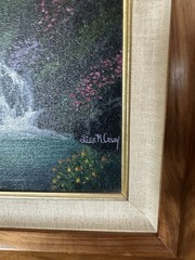 Moonlight Waterfall Landscape Framed Painting On Canvas-Signed