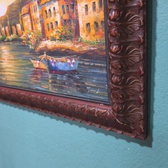 Vtg Original Painting Oil Or Acrylic On Canvas Ocean Coastal Town Village Signed