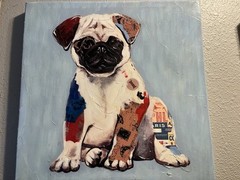 Whimsical, vibrant Pug Painting modern pop art Acrylic on canvas 18”x18”
