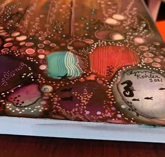 Canvas Board 8×8″ Bubbles Sea animals original painting by Lynne Kohler