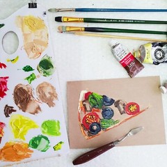 Pizza Vegetariana Painting Still life Original Art Kitchen Fast Food Capricciosa