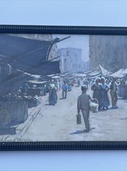 HERBERT FARNUM PAINTING ANTIQUE FINEST STREET MARKET LISTED FAMOUS RHODE ISLAND