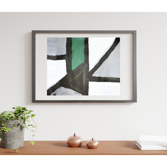 Geometric Abstraction 11×14 Green, Gray, & White Original Hand Painted Paper