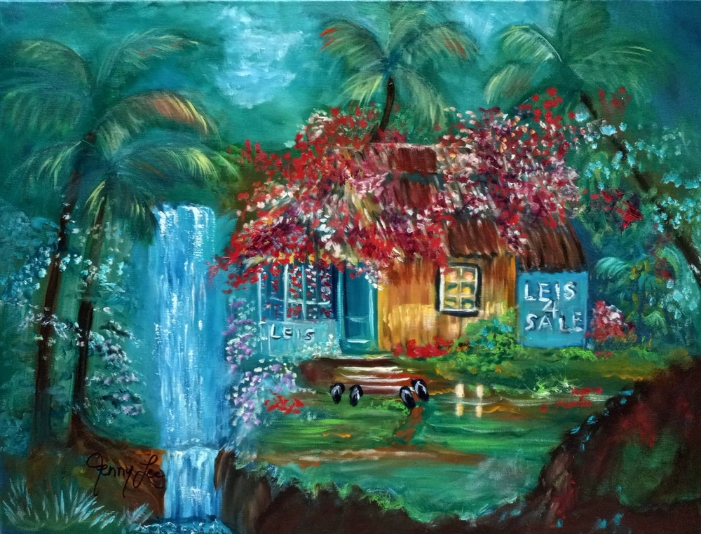 ORIGINAL OIL „Old Hawaiian Homestead, Leis 4 – Slippers by the Door