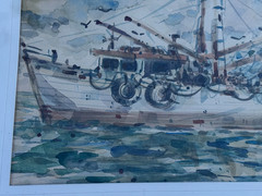 PARRINO ORIGINAL WATERCOLOR PAINTING FISHING BOAT NAUTICAL SEASCAPE SIGNED ART