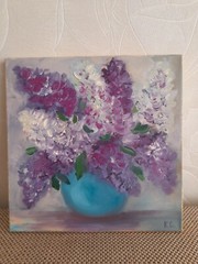 lilac original oil painting, bouquet of lilac in vase art, flower painting art