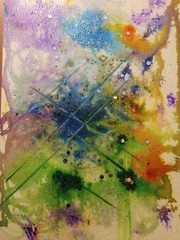 Original Abstract Art New Unique Framed/Unframed 5″ x 7″ Line Colours Glitter