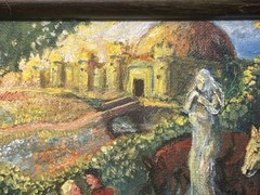 OOAK Couple Engaged Painting Prince Castle 9×11” Signed Vintage Fountain