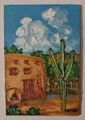 Framed Southwest Old House Arizona Desert Cactus Art 4×6″ Oil Painting Original