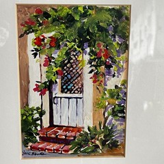 Jane Slivka Painting Acrylic Original Impressionist Garden Doorway Floral Signed