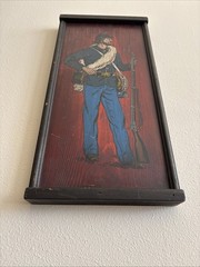 Vintage Union Soldier of the Civil War Painting on Wood 19”x9” Art Wall Hanging