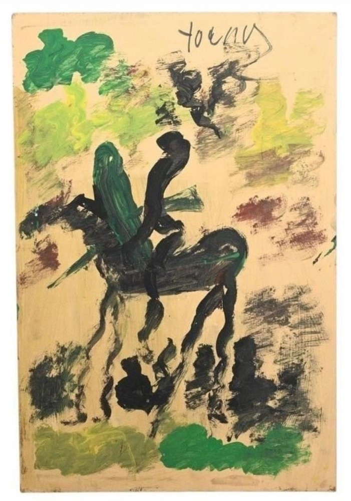 Purvis Young Original Painting Rider on Horse Signed Outsider Art Miami