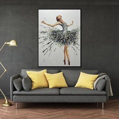 Monumental Ballerina Art Original Framed Colorful Ballet Canvas 40″x30″