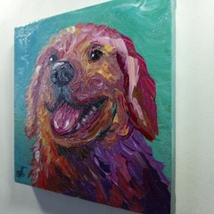 Colorful Golden Retriever Dog Original Acrylic Painting Pet Portrait Decor 6×6