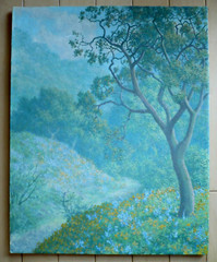 OLD PLEIN AIR CALIFORNIA LANDSCAPE, FLOWERING CALIF POPPIES CA OIL IMPRESSIONIST