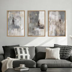 Large Grey Beige Abstract Canvas Art – Modern Minimalist Wall Decor 16″x24