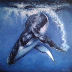 Big Humpback whale Oil original painting Ocean Sea Underwater Artwork 23×23 in