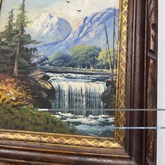 Vintage Oil Painting Mountain River Waterfall Scene Framed Size 11×13 Yosemite
