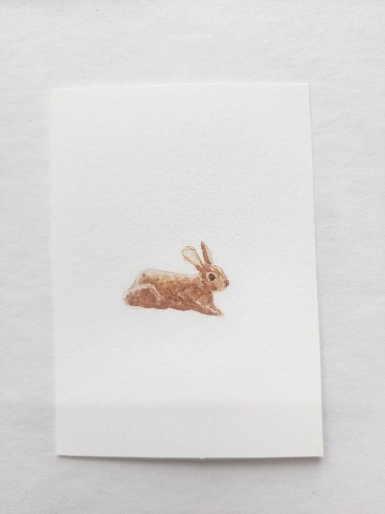 ACEO Original Acrylic Painting Abstract Small Brown Bunny Rabbit by Kiva