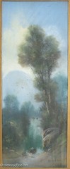 Antique Painting of Traditional Mountain Landscape with Waterfall Signed Calveri