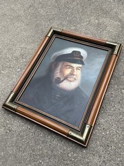 Vintage Nautical Oil Canvas Painting Sea Captain Portrait Pipe Signed Lee Young